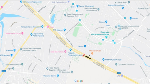 Білборд, Бігборд (Борд)  A у Києві, Board 3x6м  вул.В. Окружна-автоцентр "VOLVO" / NOVUS / Макдональдс - напр. на просп. Берестейський (Перемоги) схема