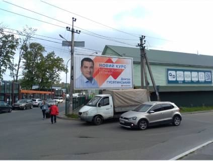 Билборд A в Петропавловской Борщаговке, Board 3x6м   вул. В. Кільцева, на перетині  вул. Жовтнева/вул. Кришталева, 5, біля "ЕРІДОН ТЕХ", "Епіцентру", "Меблеве містечко", "ТЦ БудМайдан" фото 1