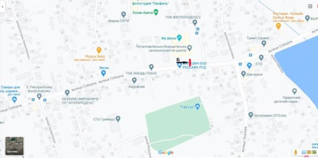 Билборд B в Петропавловской Борщаговке, Board 3x6м  вул. Соборна, 61-45 \вул. Шкільна, 2, поруч "Церква святого Симеона Стовпника (УПЦ)",  Школа Бойового Гопака "Шаблезуб",  в Київ схема