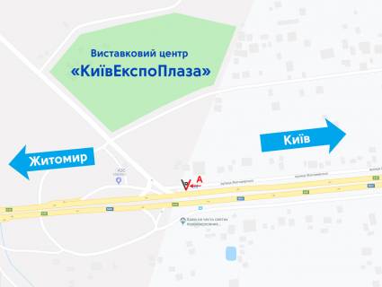 Білборд, Бігборд (Борд)  A у Березівці Житомирська траса/вул. Житомирська, поворот на с. Колонщину, на "КиївЕкспоПлази", зупинка "с. Березовка", АЗС "БРСМ Нафта", Баггі центр "GetDrive", в бік м. Житомир  схема
