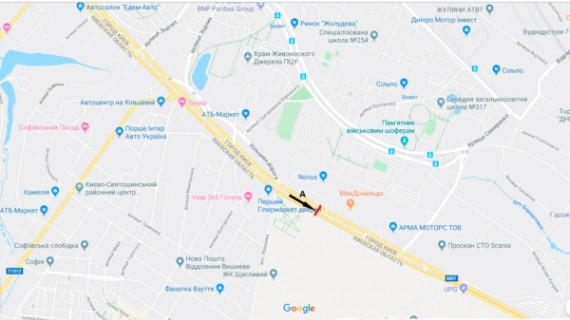 Билборд A в Киеве, Board 3x6м  ул. Б.Окружная - автоцентр "VOLVO"/ NOVUS / МакДональдз - напр. на Одеську пл. схема