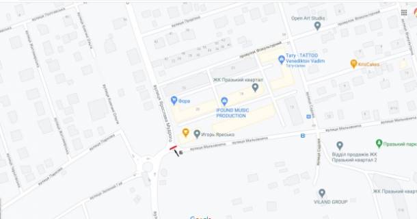 Билборд B в Петропавловской Борщаговке, Board 3x6м  вул. Ярослава Мудрого та вул. Мальовнича, клумба на перехр.., поруч  "Meest ПОШТА", "Фора", Кавярня "Гіркий" схема