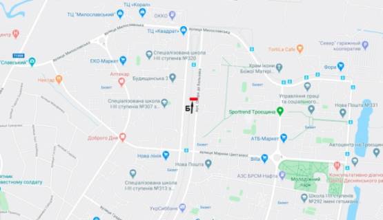 Билборд B в Киеве, Board 3x6м  вул. Оноре де Бальзака, 88/ вул. Милославська - ТЦ "Квадрат" схема