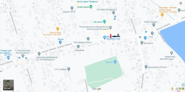 Білборд, Бігборд (Борд)  A у Петропавлівська Борщагівка, Board 3x6м  вул. Соборна, 61-45 \вул. Шкільна, 2, поруч "Церква святого Симеона Стовпника (УПЦ)",  Школа Бойового Гопака "Шаблезуб", з Києва схема