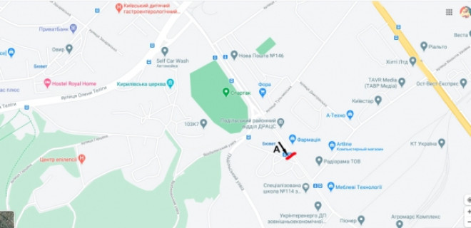 Скроллер A в Киеве, скролл 3.14*2.3  вул. Кирилівська (Фрунзе), 99/1 (на зупинці)- вул. Вікентія Хвойки - 557669 схема