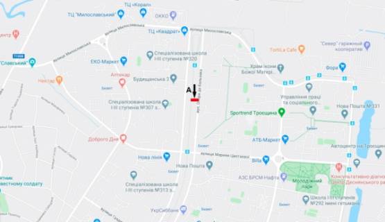 Билборд A в Киеве, Board 3x6м  вул. Оноре де Бальзака, 88/ вул. Милославська - ТЦ "Квадрат" схема