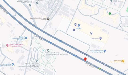 Мегаборд A у Києві, Board 3х12м (3х6м)  вул. В. Кільцева дорога, 500м. до Жулянского моста/навпроти, "Leroy Merlin", "Novus", "McDonald's", а/д Т-10-27 Київське півкільце 11+600км, в бік Одеської пл. схема