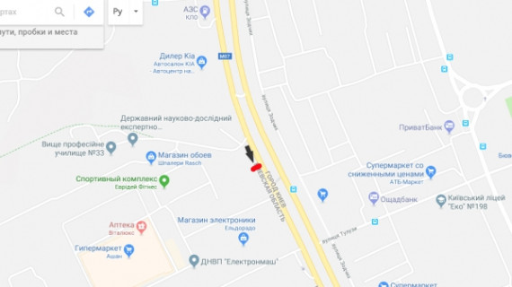 Билборд A в Киеве, Board 3x6м  ул. Б.Окружная, поворот на маг. "АШАН" / ТЦ "ПРОМЕНАДА" в напр. Одесской пл. схема