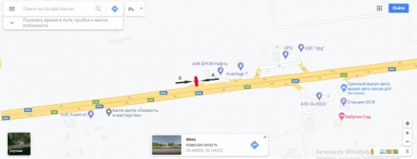 Билборд A на трассах Киевской области, Board 3x6м  Житомирская трасса - с.Мила, АЗС "БРСМ" - 27,800 км, из Киева схема