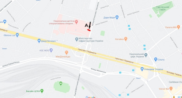 Скроллер A в Киеве, скролл 3.14*2.3  вул. В. Чорновола, 28/1 - "Охматдит" в напр. просп. Повітряних Сил (Повітрофлотський) - 557575 схема