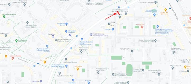 Билборд A в Киеве просп. Червоної Калини (Володимира Маяковського) 8, від Керченської пл., з центру схема