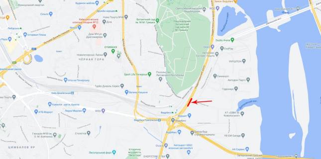 Нестандарт A в Киеве, 8x2  Наддніпрянське шосе, збоку Набережно-Печерської дороги, рух в напрямку Південного мосту схема