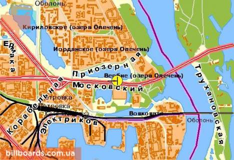 Билборд  в Киеве просп. Степана Бандери (Московський), со стороны Почайна (колишня Петрівка), правый, из центра схема