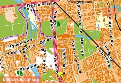 Билборд  в Киеве Зодчих ул. 64, Большая Окружная, к Обойному рынку схема