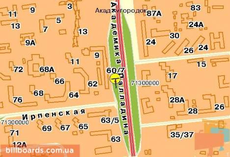 Билборд  в Киеве Палладина Академика пр-т, в сторону ст.м.Академгородок, от просп. Берестейський (Перемоги) схема