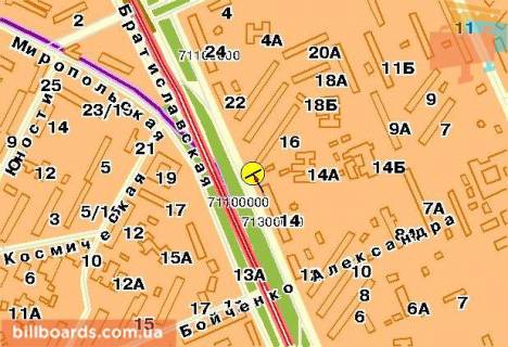 Билборд  в Киеве Братиславская ул. 16, от Броварского пр-та схема