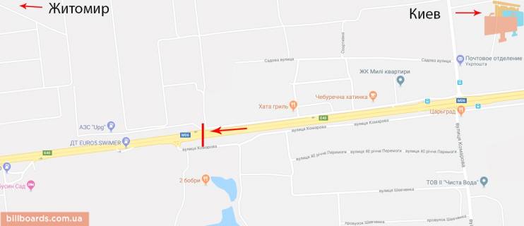 Беклайт A у Києві Виїзд з Києва, в сторону Житомира, біля повороту на Мілу, до котедж.городку Міла Петрушки схема