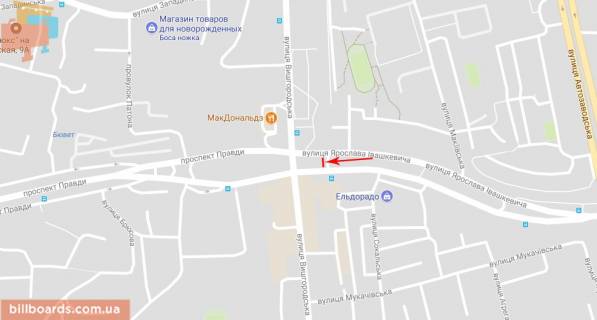 Мегаборд A в Киеве Ивашкевича ул., возле ул.Вышгородская, со стороны ул.Луговой, ТЦ Караван схема