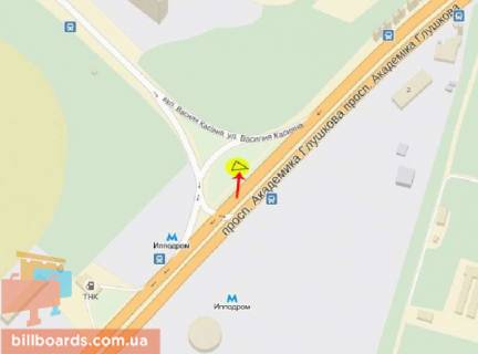 Мегаборд A в Киеве Глушкова пр-т, развилка с ул.Касияна, со стороны Одесской пл. схема