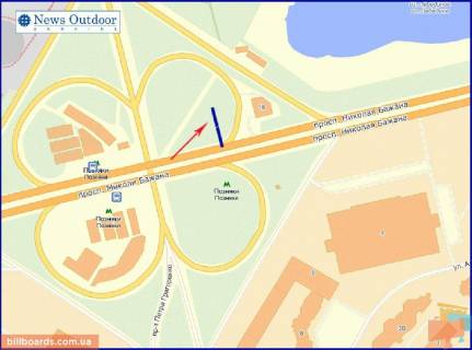 Билборд  в Киеве Бажана пр-т, возле пр-та Григоренко, из центра, левый схема