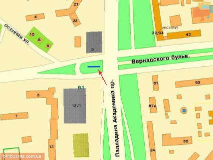 Призма  в Киеве Палладина Академика пр-т перекр Академіка Єфремова вул. (Командарма Уборевича) от просп. Берестейський (Перемоги), на раздел. треугольнике - 38655 схема