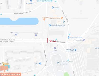 Нестандарт B в Киеве Шляхопровід трамвайний через просп. Романа Шухевича (Генерала Ватутіна) на перетині Кибальчича вул. і Закревського, до центру (зліва) схема