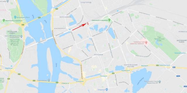 Билборд A в Киеве, 3x6  Дарницьке шосе/ Григоренка вул., світлофор, з центру схема