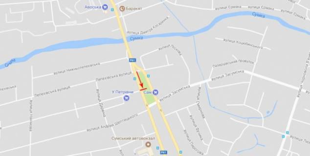 Билборд A в Сумах Баумана вул. (Степана Бандери)., біля  Засумская вул. схема