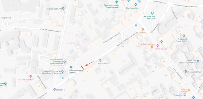 Сітіскролл A у Києві, 1.2x1.8  Бульварно-Кудрявська вул. 15, світлофор, ун-т ім. Б. Грінченко схема