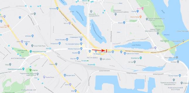 Бэклайт A в Киеве просп. Степана Бандери (Московський), розв'язка з Богатирській вул., до Північного мосту схема