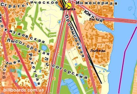 Билборд  в Киеве Надднепрянское шоссе, въезд на Южный мост, верхний, в центр схема