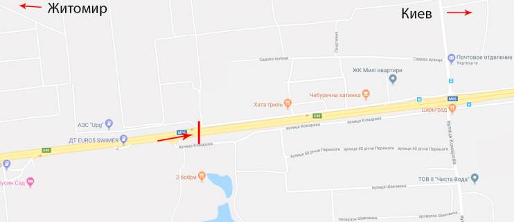 Бэклайт B в Киеве Виїзд з Києва, в сторону Житомира, біля повороту на Мілу, до котедж.городку Міла Петрушки схема