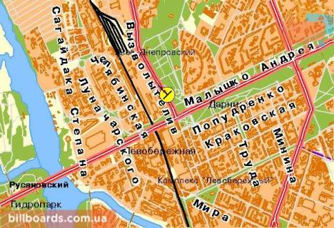 Билборд  в Киеве просп. Георгія Нарбута (Визволителів), развязка с бул.Перова, правый, в центр схема