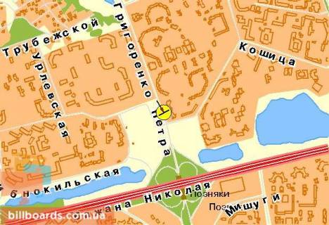 Билборд  в Киеве Григоренко Петра ул. 33/44, возле ул.Драгоманова, к ст.м."Позняки", из центра схема