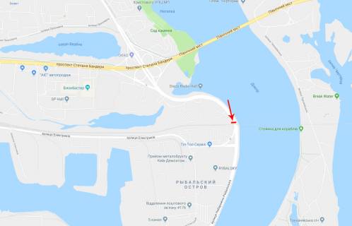 Билборд A в Киеве Набережно-Рибальська  вул., 100 м перед залізничним мостом схема