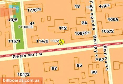 Билборд  в Киеве просп. Берестейський (Перемоги) 112, возле клуба Бинго, в центр схема