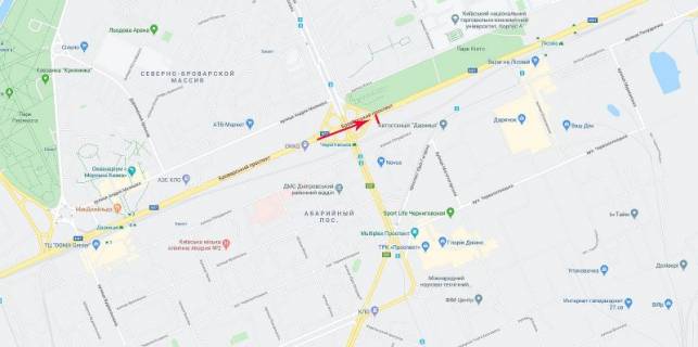 Мегаборд A в Киеве, 12x4  Броварський пр-т, ст. м. "Чернігівська", рух в напрямку з Києва схема