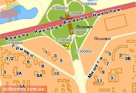 Билборд A в Киеве Григоренко пр-т, навпроти магазину Білла, розв'язка, до ТЦ МЕТРО схема