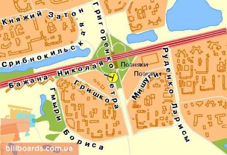 Билборд A в Киеве Григоренко пр-т, від Бажана пр-т, до ТЦ МЕТРО схема