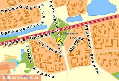 Билборд B в Киеве Григоренко пр-т, розв'язка на Бажана пр-т, з боку ТЦ МЕТРО схема