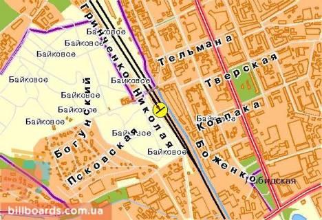 Білборд, Бігборд (Борд)   у Києві Гринченко Н. ул., 9-й от Протасового Яра, из центра схема