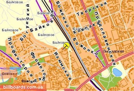 Билборд  в Киеве Гринченко Н. ул., 11-й от Протасового Яра, в центр схема