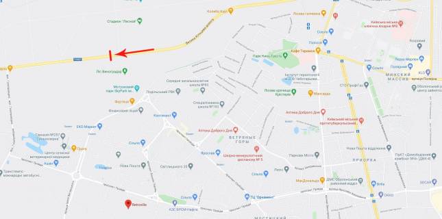 Нестандарт B в Киеве міст пішохідний через Велику Кільцеву дорогу (№1 від вул. Міська) в напрямку до Гостомелю (ліворуч) схема