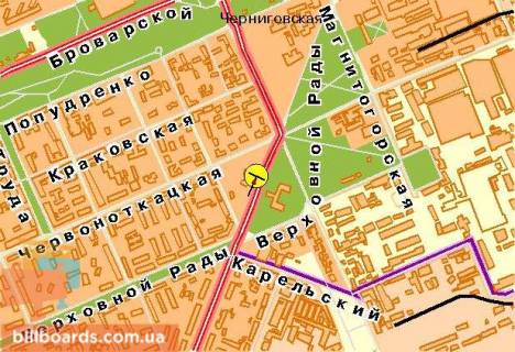 Билборд  в Киеве просп. Леоніда Каденюка (Гагаріна) 120 м к ул.Лебедева, из центра схема