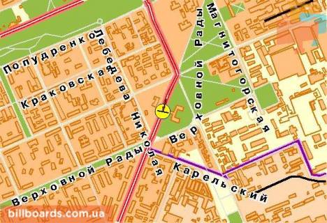 Билборд  в Киеве просп. Леоніда Каденюка (Гагаріна) 22, в центр схема
