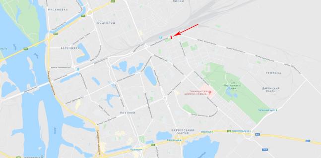 Билборд B в Киеве Привокзальна вул., біля Дарницького вокзалу, до Харківського шосе, в центр схема