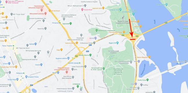 Нестандарт B в Киеве, 8x2  Наддніпрянського шосе (від ст.м. Видубичі) до Південного мосту, ліворуч схема
