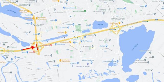 Нестандарт B в Киеве, 8x2  Бажана пр-т / Дніпровська набережна, ст. м. "Осокорки", з центру схема