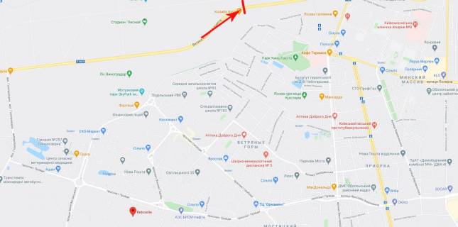 Нестандарт A в Киеве міст пішохідний через Велику Кільцеву дорогу (№3 від вул. Міська) в напрямку до площі Т.Шевченка (праворуч) схема