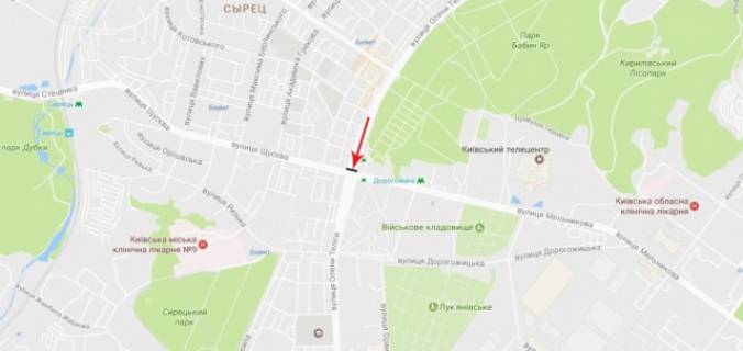 Нестандарт A в Киеве, 8x2  Теліги О. вул., біля Щусєва вул., поруч ст.м. Дорогожичі, до ст.м. Шулявська схема